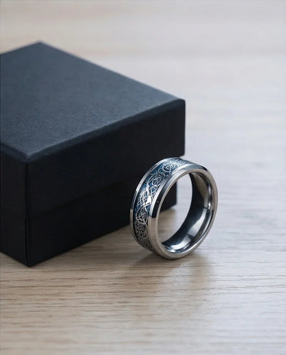 Azure Sentinel: Silver Celtic Dragon Blue Ring