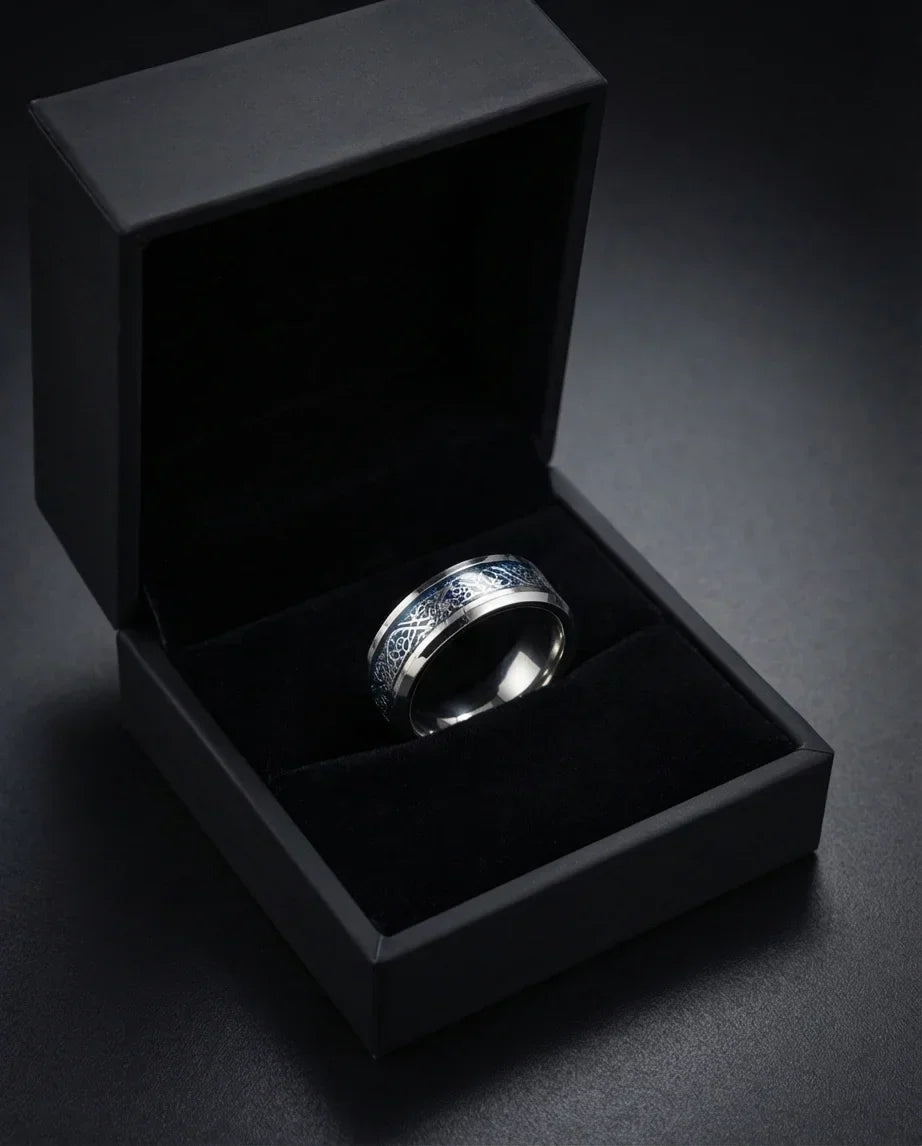 Azure Sentinel: Silver Celtic Dragon Blue Ring