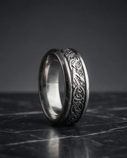 Ancient Heritage: Silver Dragon Knotwork Ring