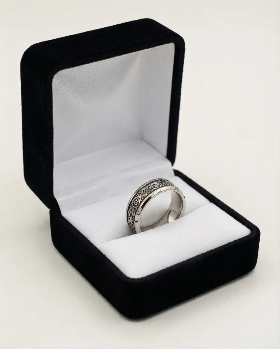 Ancient Heritage: Silver Dragon Knotwork Ring