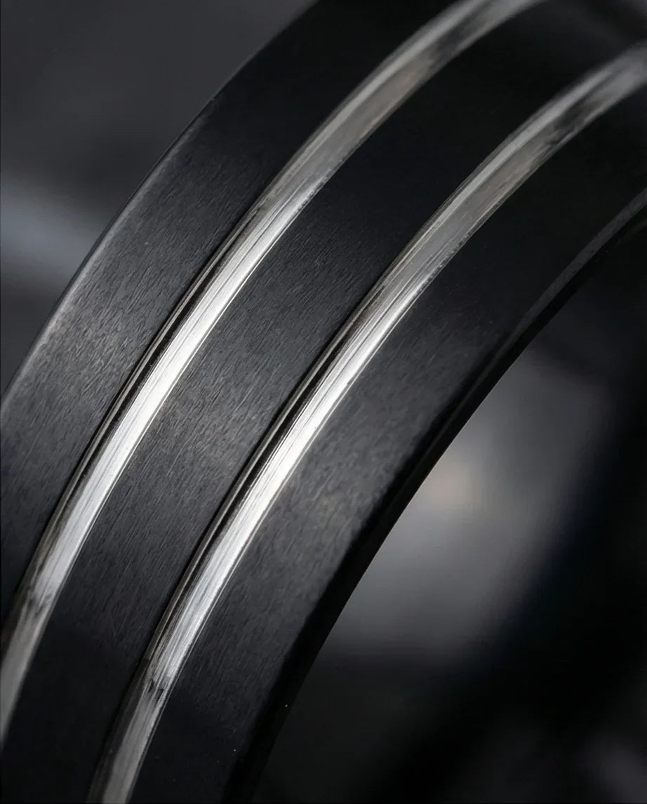 The Dual Meridian: Matte Black & Silver Inlay Band