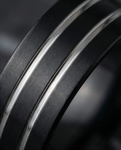 The Dual Meridian: Matte Black & Silver Inlay Band
