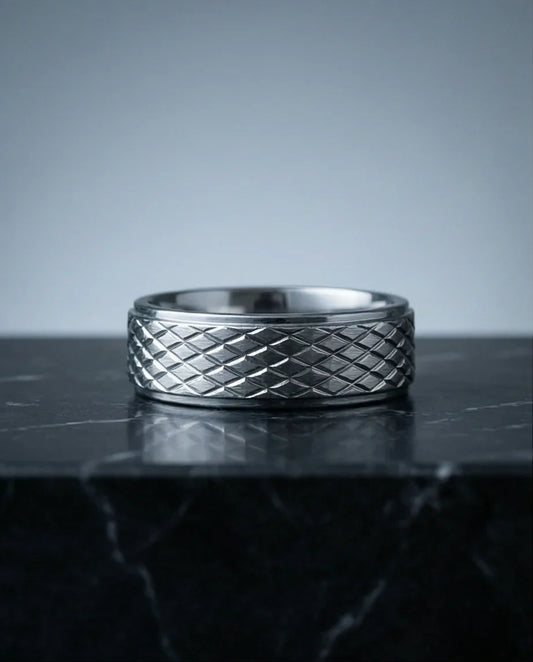 Diamond Meridian: Textured Industrial Statement Ring