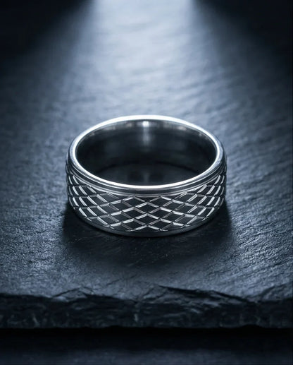 Diamond Meridian: Textured Industrial Statement Ring