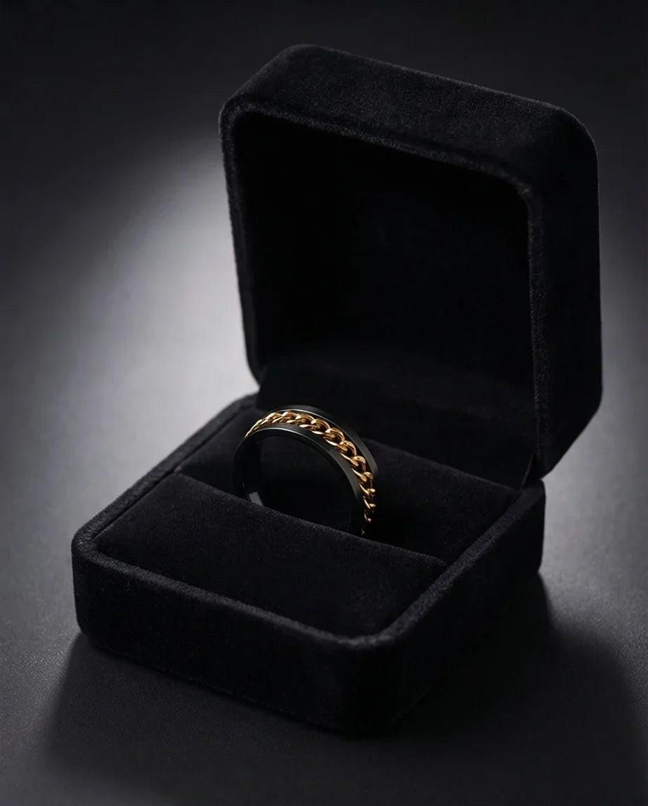 The Gilded Shadow: Black & Gold Curb Chain Ring