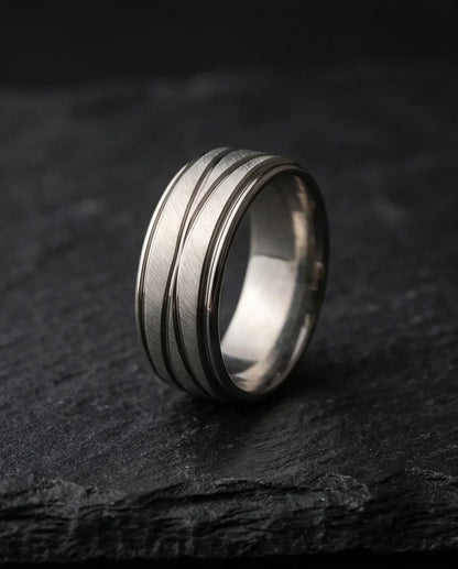 Titanium Horizon: Grooved Matte Statement Ring