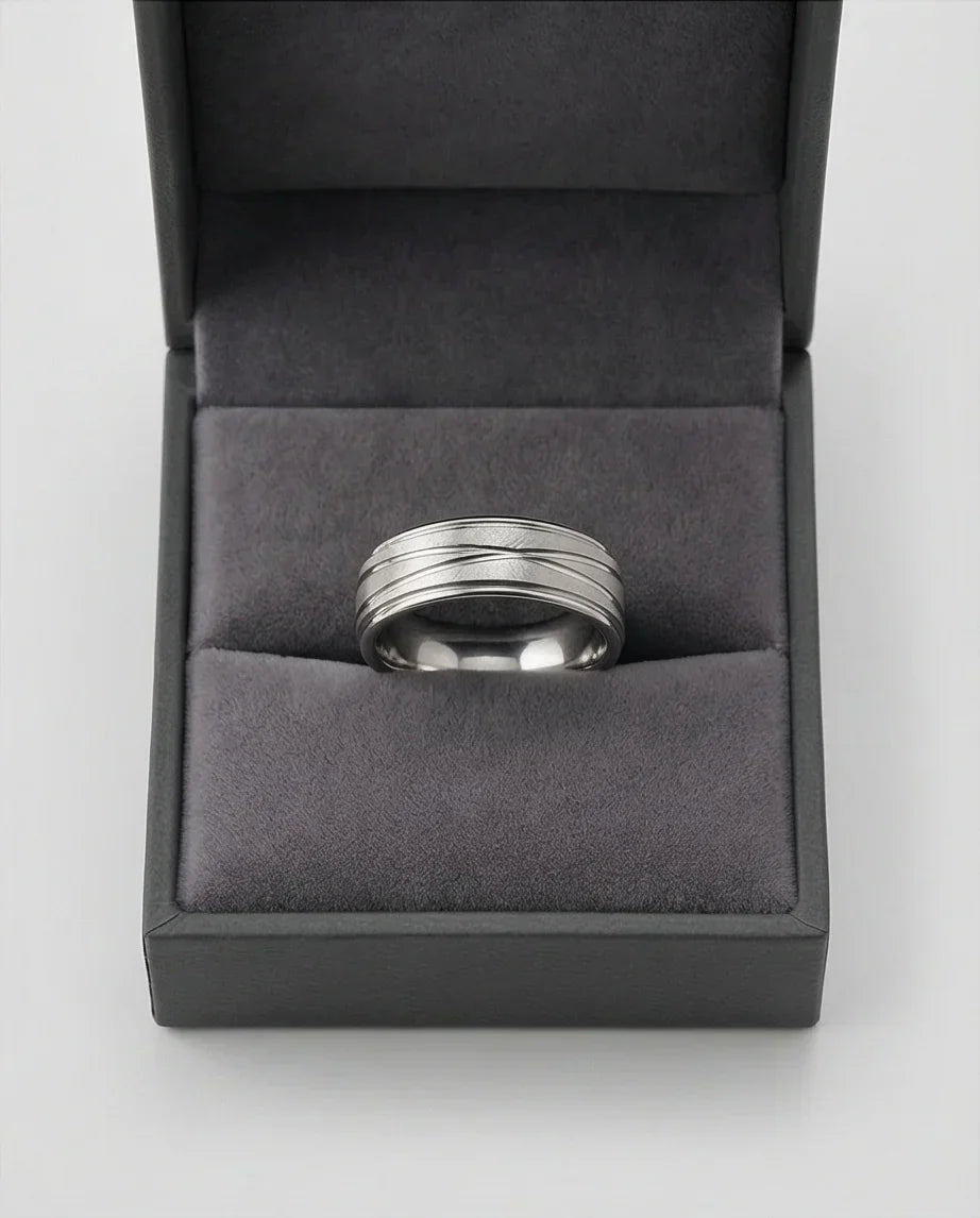 Titanium Horizon: Grooved Matte Statement Ring