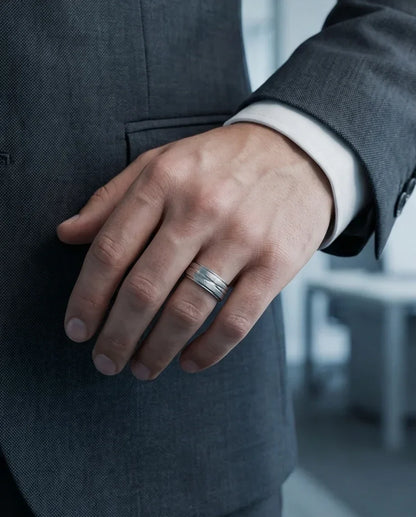 Titanium Horizon: Grooved Matte Statement Ring