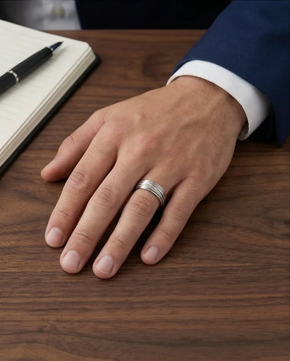 Titanium Horizon: Grooved Matte Statement Ring