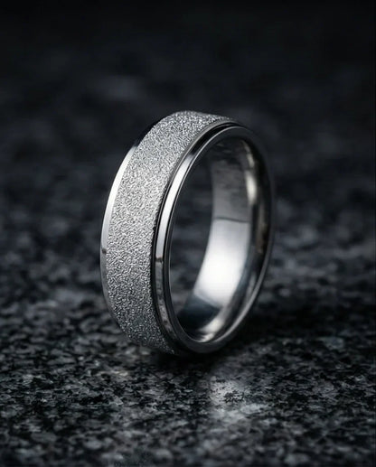 The Stardust Sentinel: Frosted Silver Beveled Band