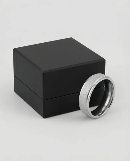 The Stardust Sentinel: Frosted Silver Beveled Band
