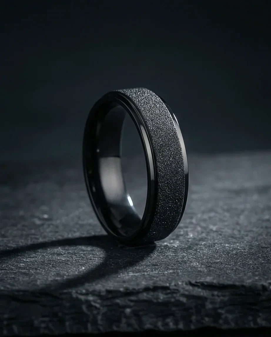The Midnight Nebula: Frosted Obsidian Beveled Band