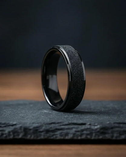 The Midnight Nebula: Frosted Obsidian Beveled Band