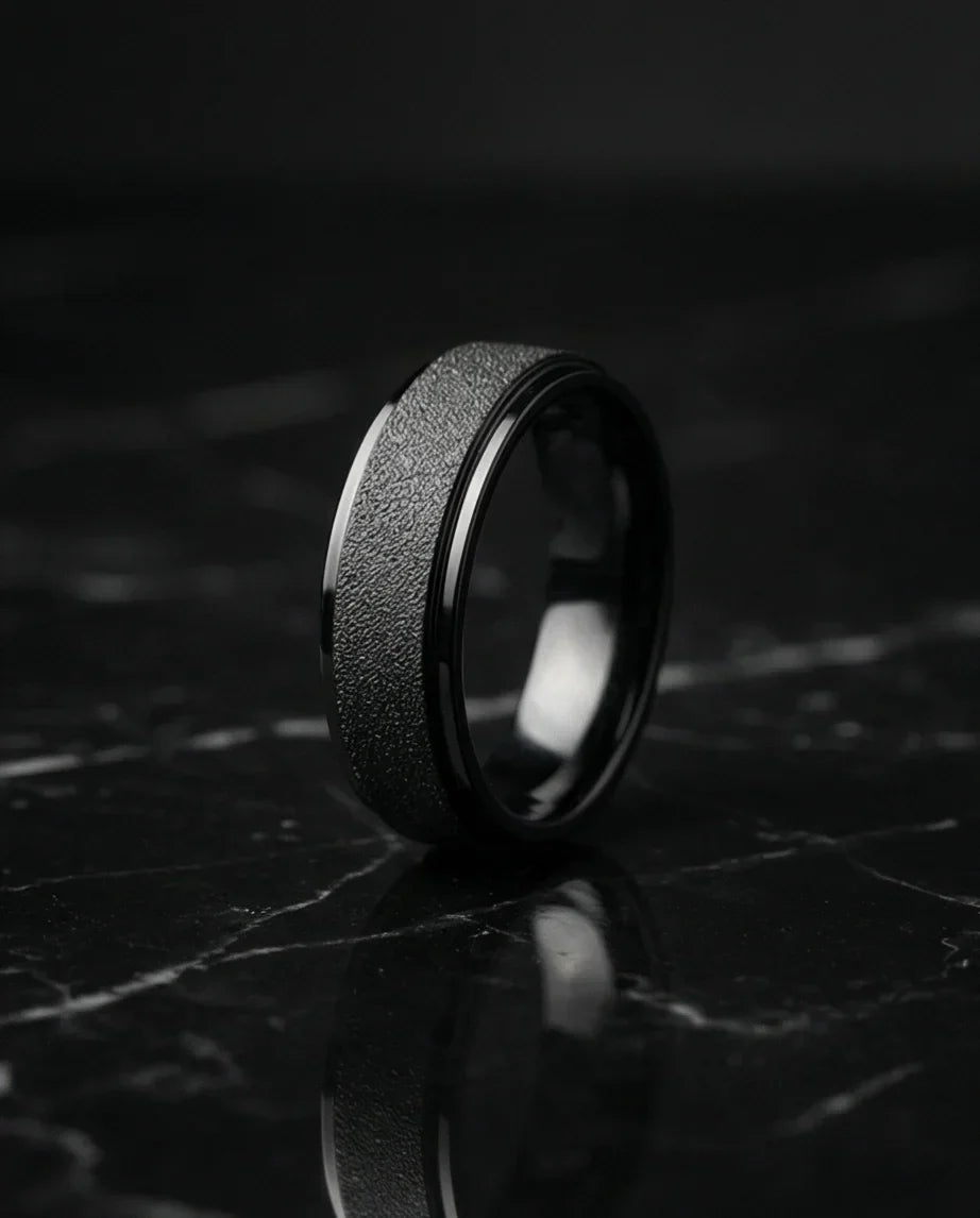 The Midnight Nebula: Frosted Obsidian Beveled Band