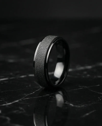 The Midnight Nebula: Frosted Obsidian Beveled Band