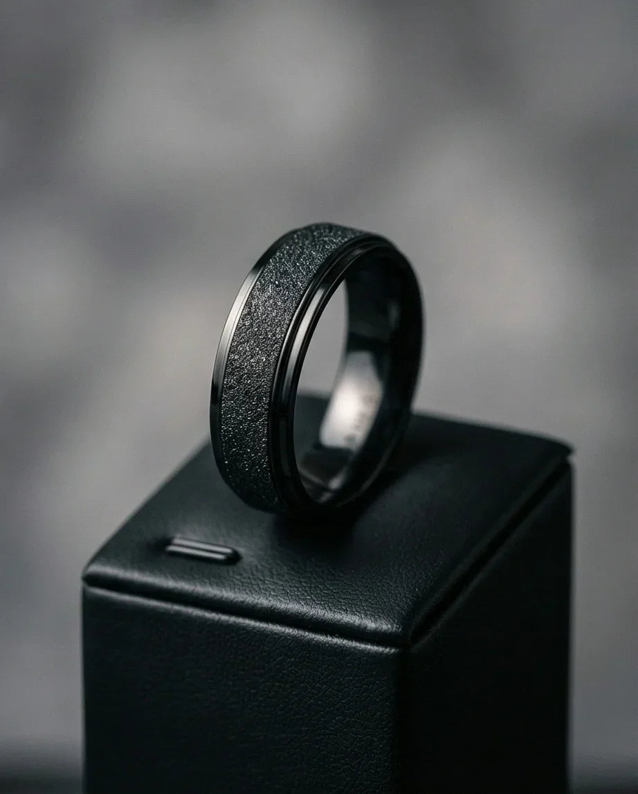 The Midnight Nebula: Frosted Obsidian Beveled Band