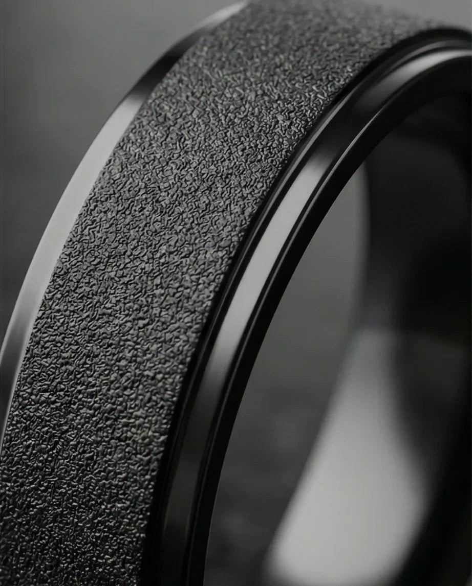 The Midnight Nebula: Frosted Obsidian Beveled Band