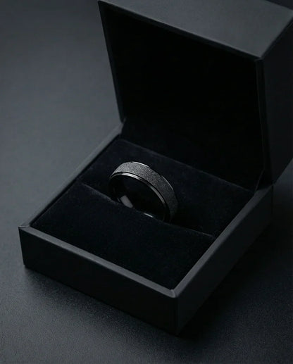 The Midnight Nebula: Frosted Obsidian Beveled Band