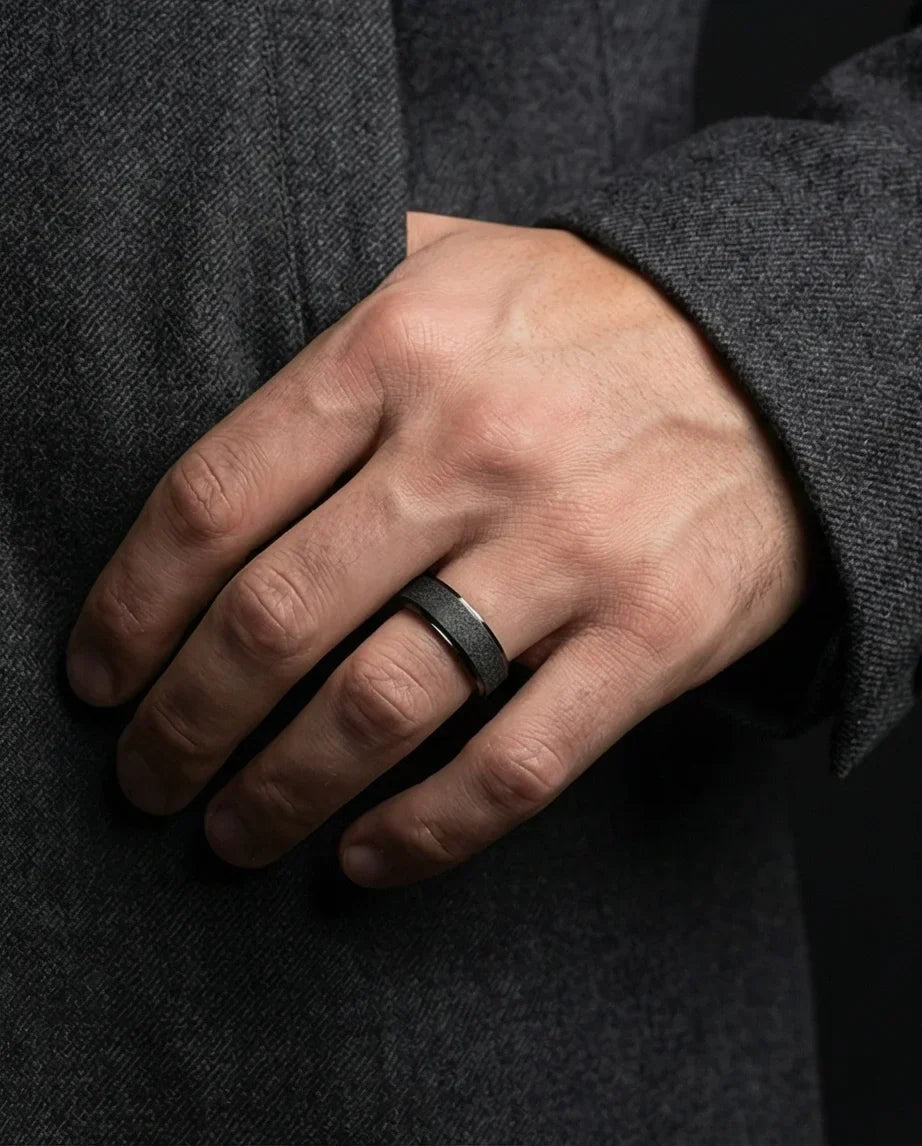 The Midnight Nebula: Frosted Obsidian Beveled Band