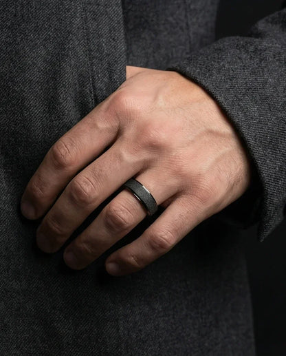 The Midnight Nebula: Frosted Obsidian Beveled Band