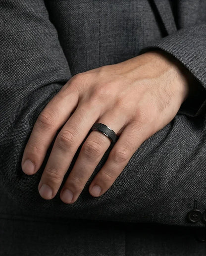 The Midnight Nebula: Frosted Obsidian Beveled Band
