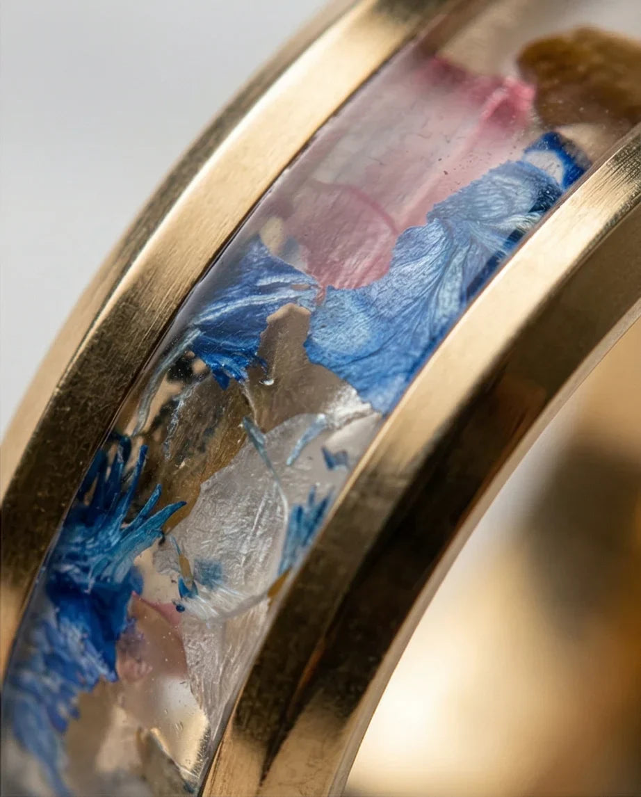 Prism Bloom: Polished Gold & Azure Petal Ring