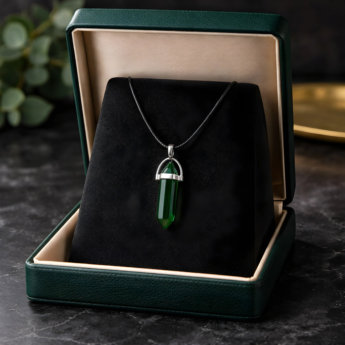 The Emerald Obelisk: Mystic Green Crystal Pendant