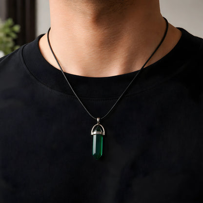 The Emerald Obelisk: Mystic Green Crystal Pendant