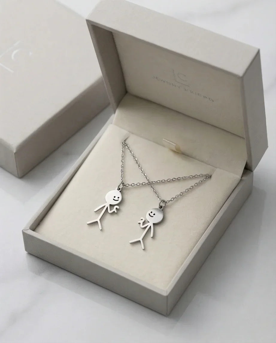The Minimalist Heart-Mates: 2-Piece Stick Figure Duo