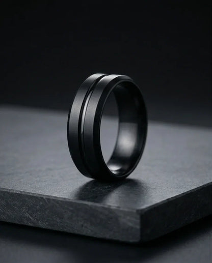 The Shadow Axis: Matte Black Beveled Statement Band