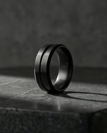 The Shadow Axis: Matte Black Beveled Statement Band