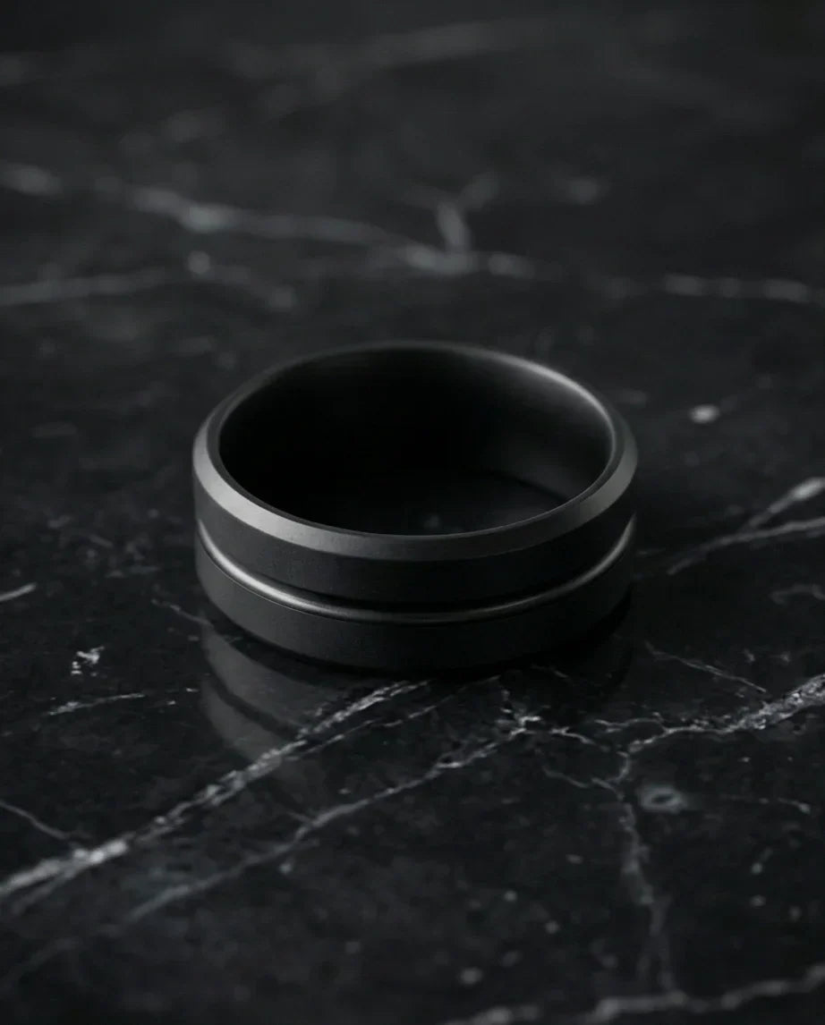 The Shadow Axis: Matte Black Beveled Statement Band