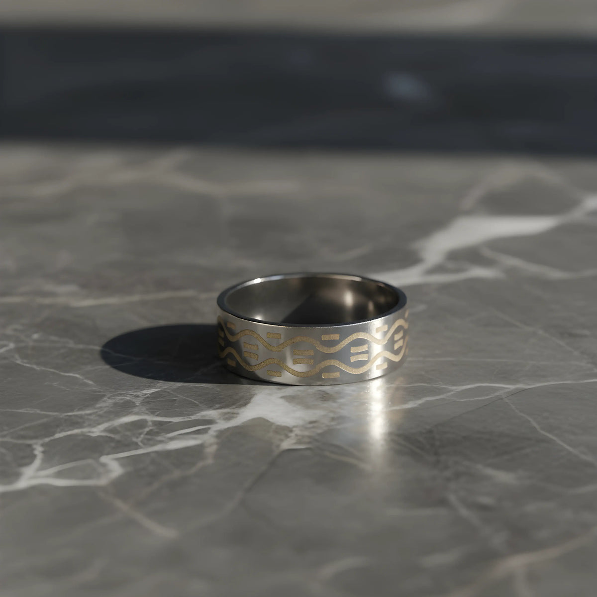 Silver & Gold Pattern Stainless Steel Ring 6.5cm