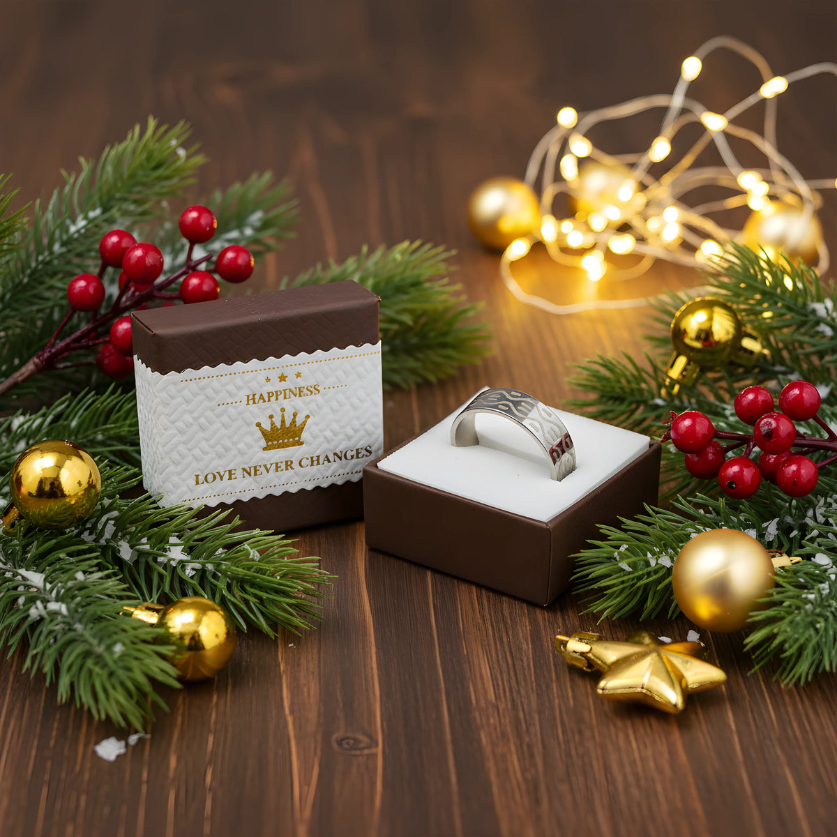 Silver & Gold Pattern Stainless Steel Ring 6.5cm