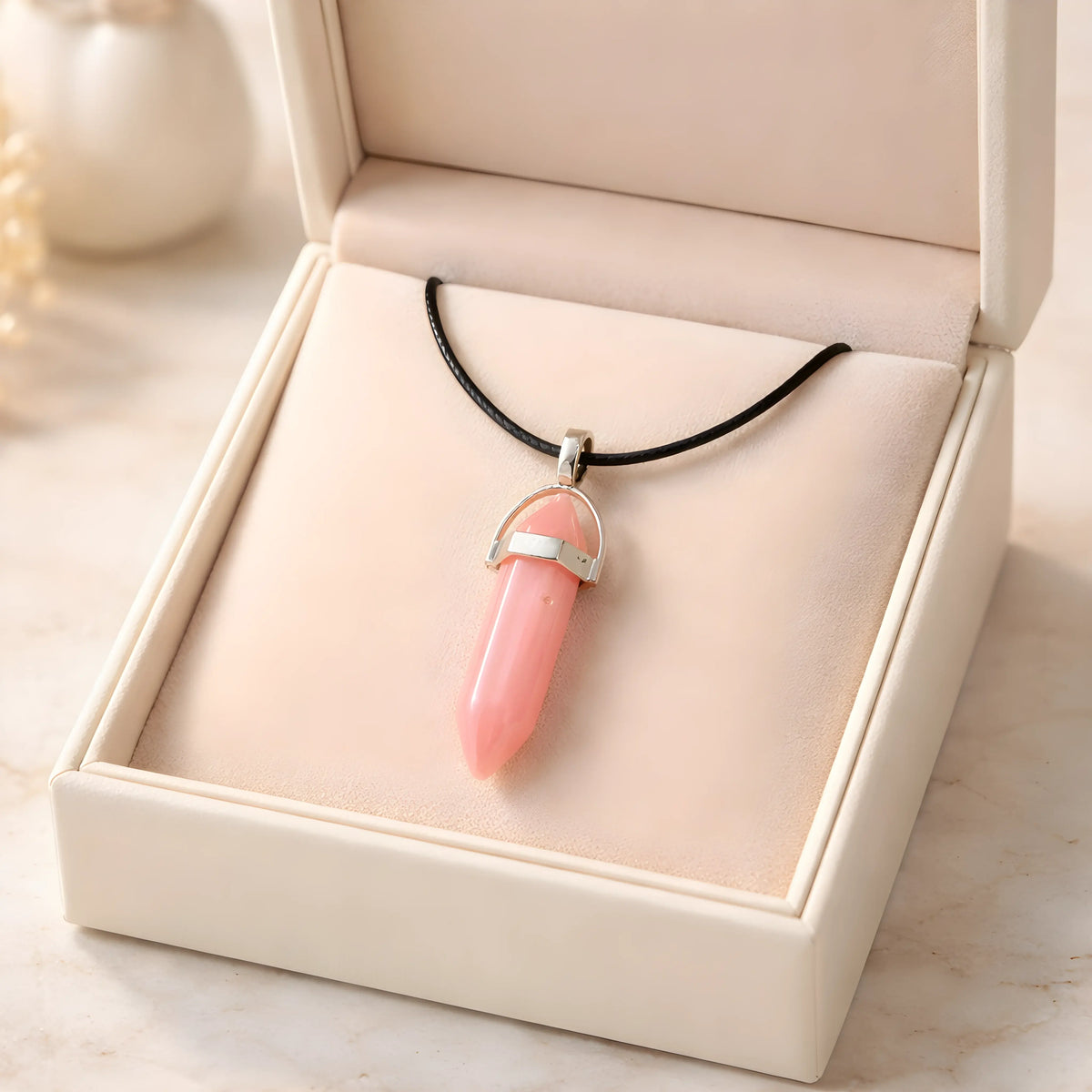 Serene Rose: Minimalist Pink Obelisk Pendant