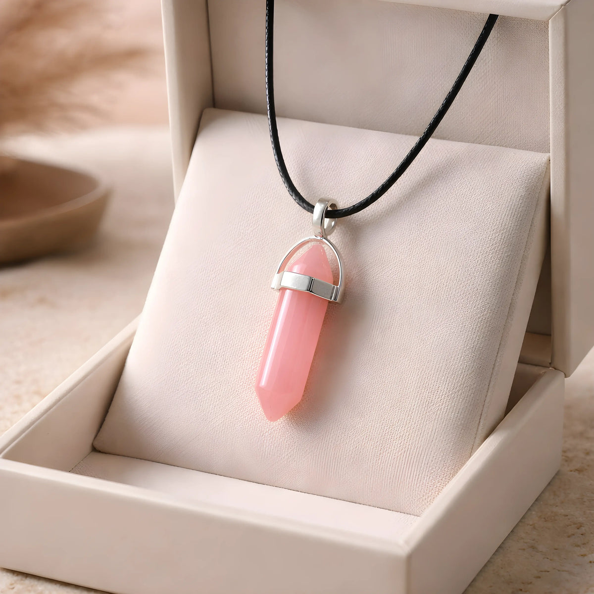 Serene Rose: Minimalist Pink Obelisk Pendant