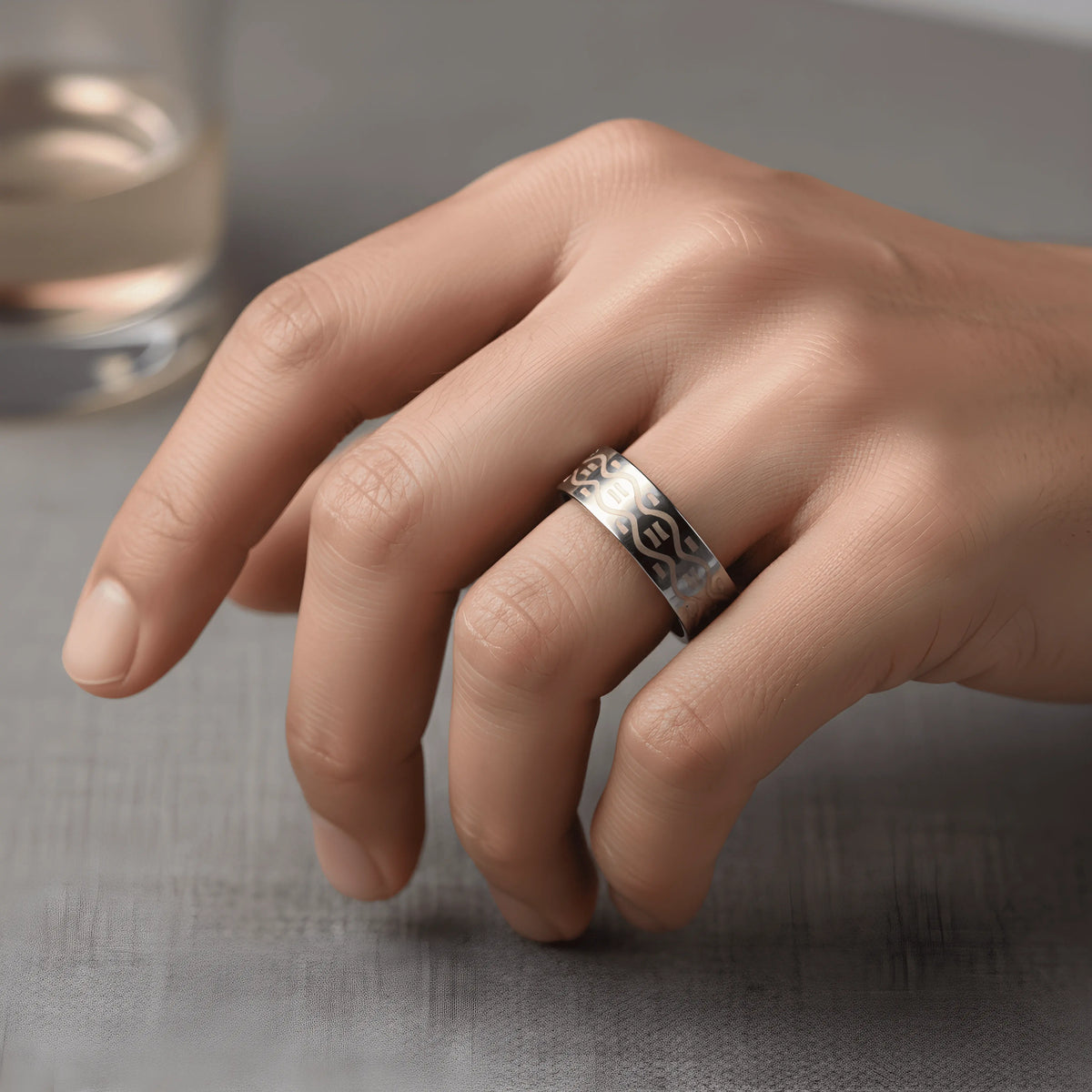 Silver & Gold Pattern Stainless Steel Ring 6.5cm