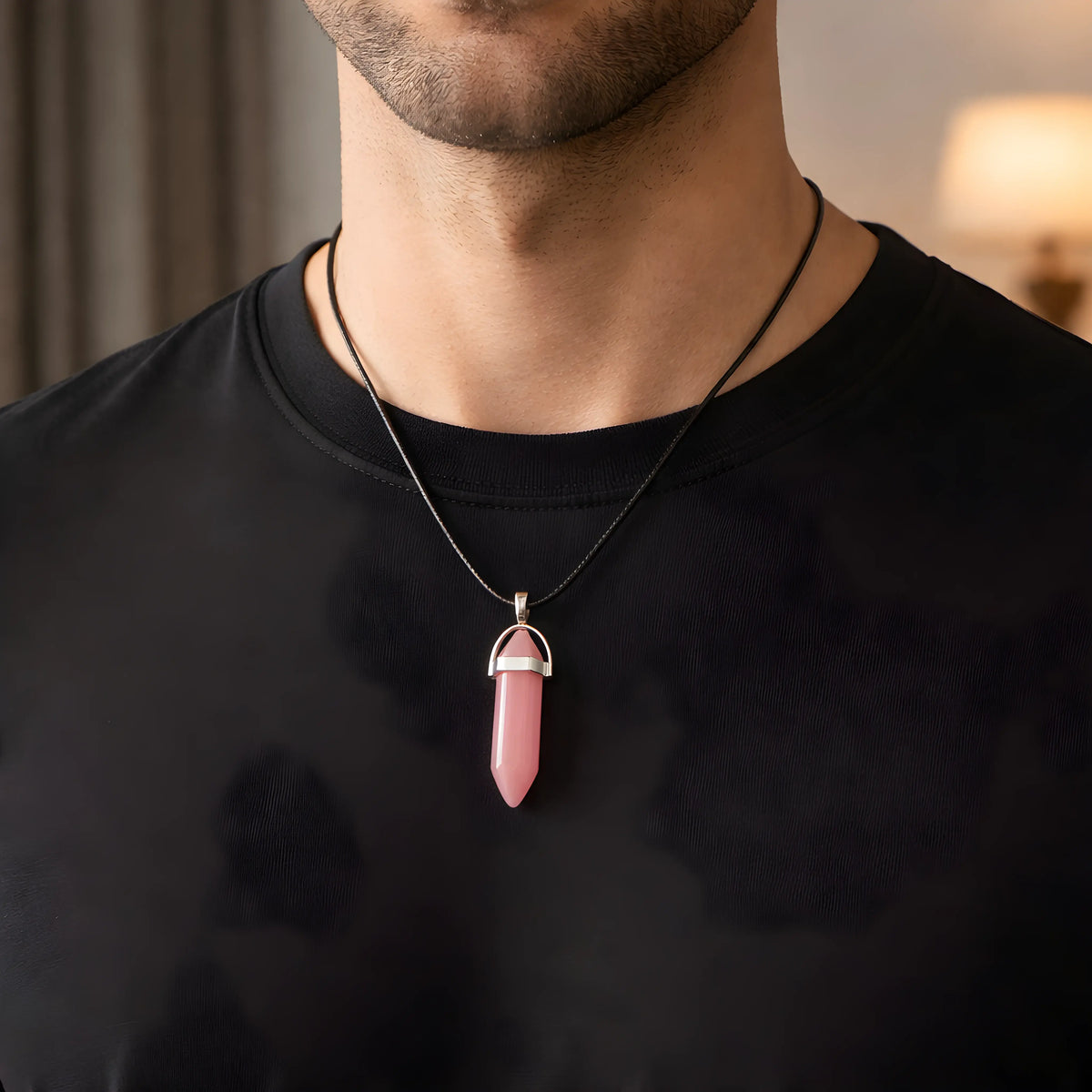 Serene Rose: Minimalist Pink Obelisk Pendant