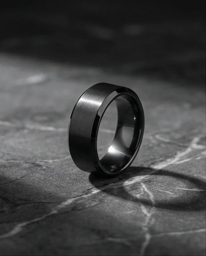 The Midnight Stealth: Matte Black Beveled Ring