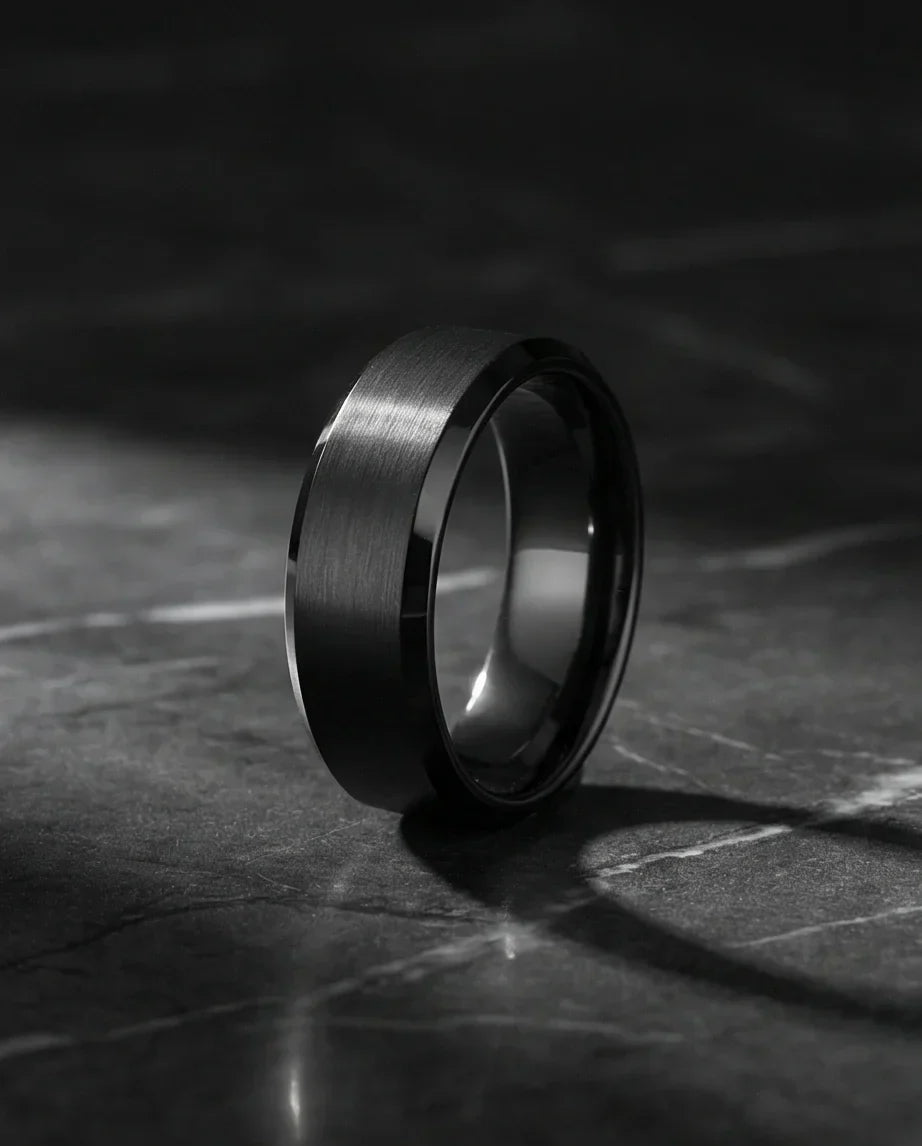 The Midnight Stealth: Matte Black Beveled Ring