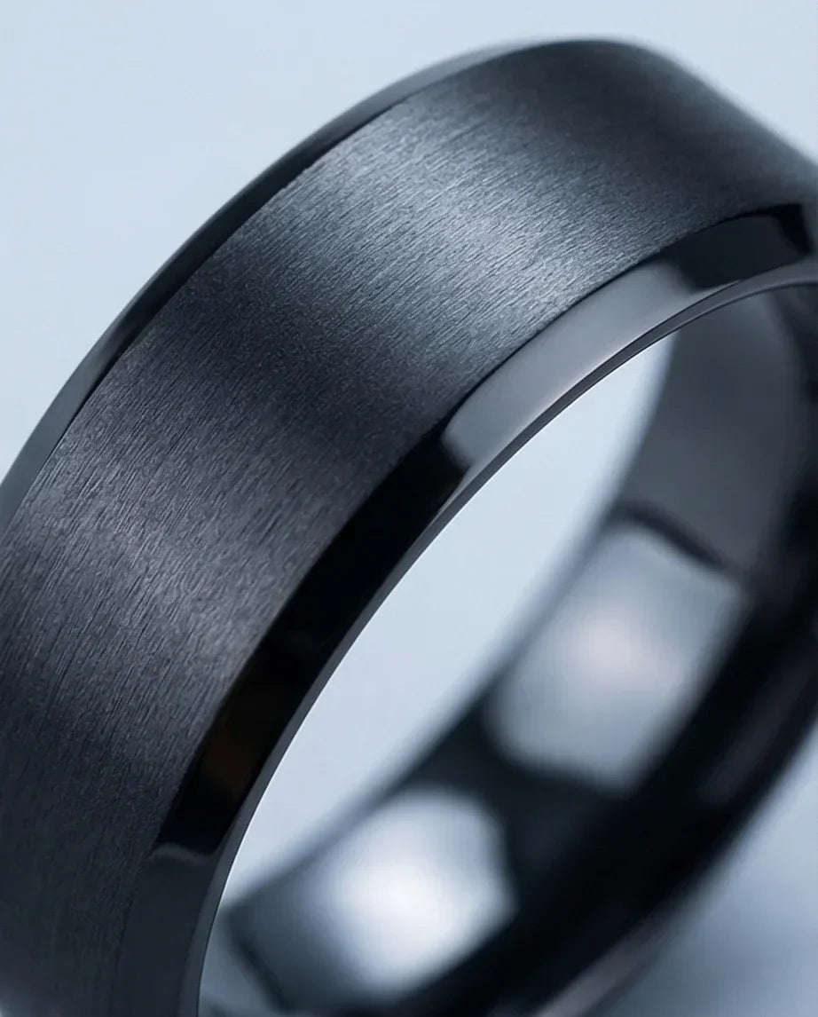 The Midnight Stealth: Matte Black Beveled Ring
