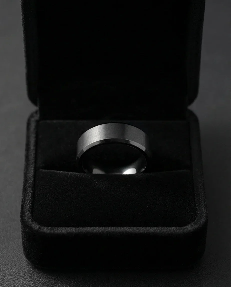 The Midnight Stealth: Matte Black Beveled Ring