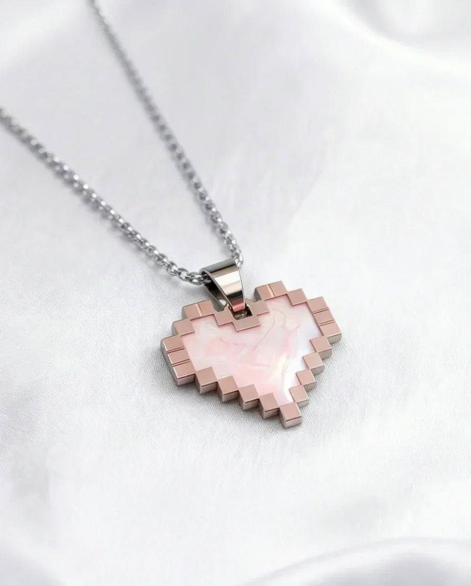 The Digital Blush: Marbled Rose Gold Pixel Heart