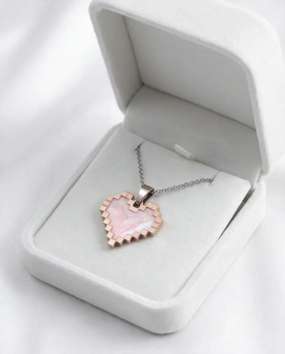 The Digital Blush: Marbled Rose Gold Pixel Heart