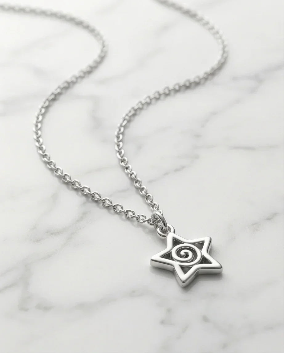 The Astral Vortex: Minimalist Star & Spiral Necklace