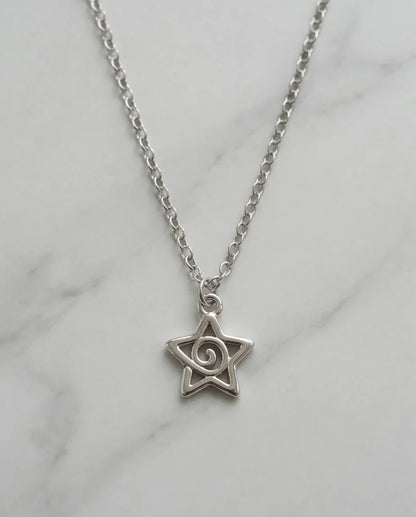 The Astral Vortex: Minimalist Star & Spiral Necklace