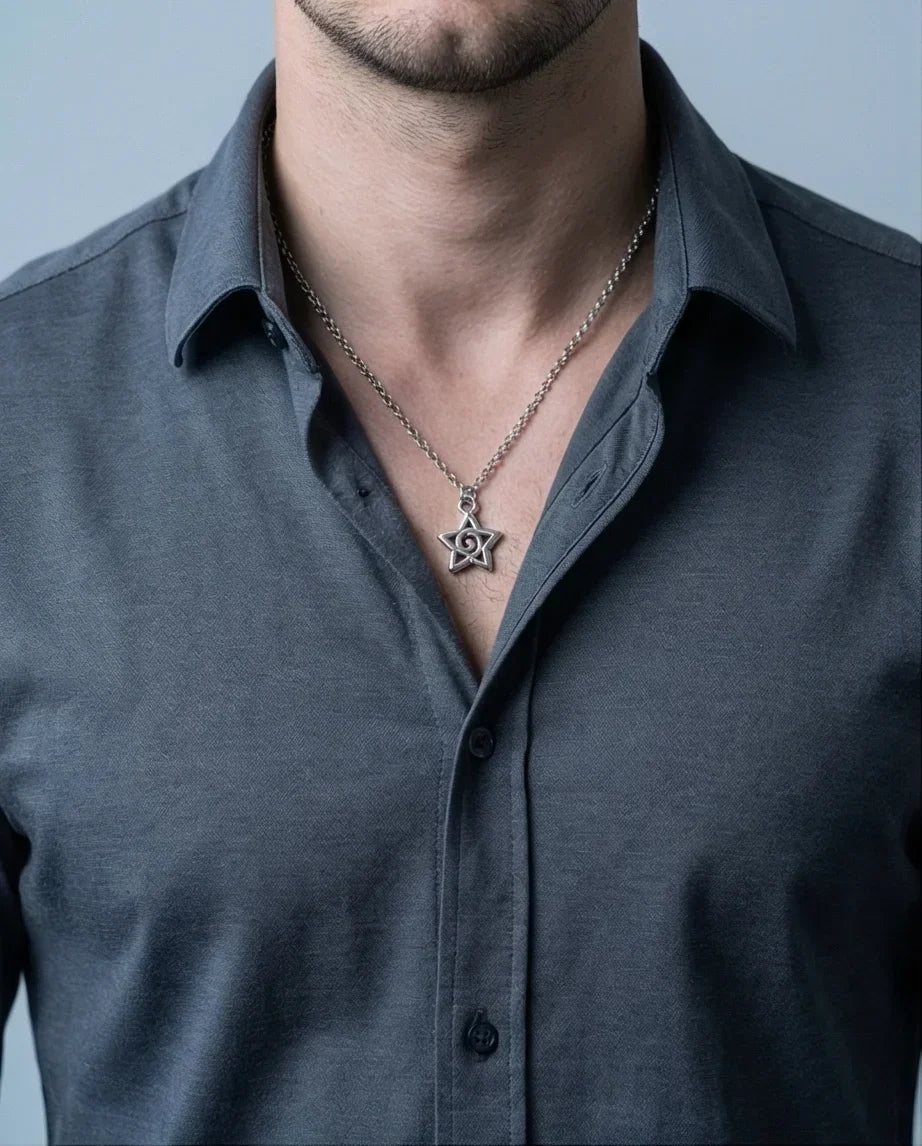 The Astral Vortex: Minimalist Star & Spiral Necklace