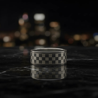 Checkered Stainless Steel Ring 5.6cm