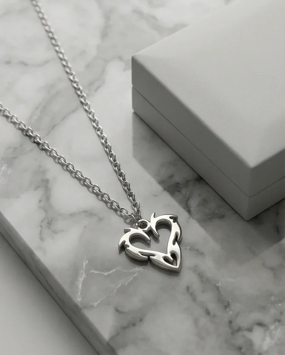 The Cyber-Tribal Heart: Liquid Silver Pendant