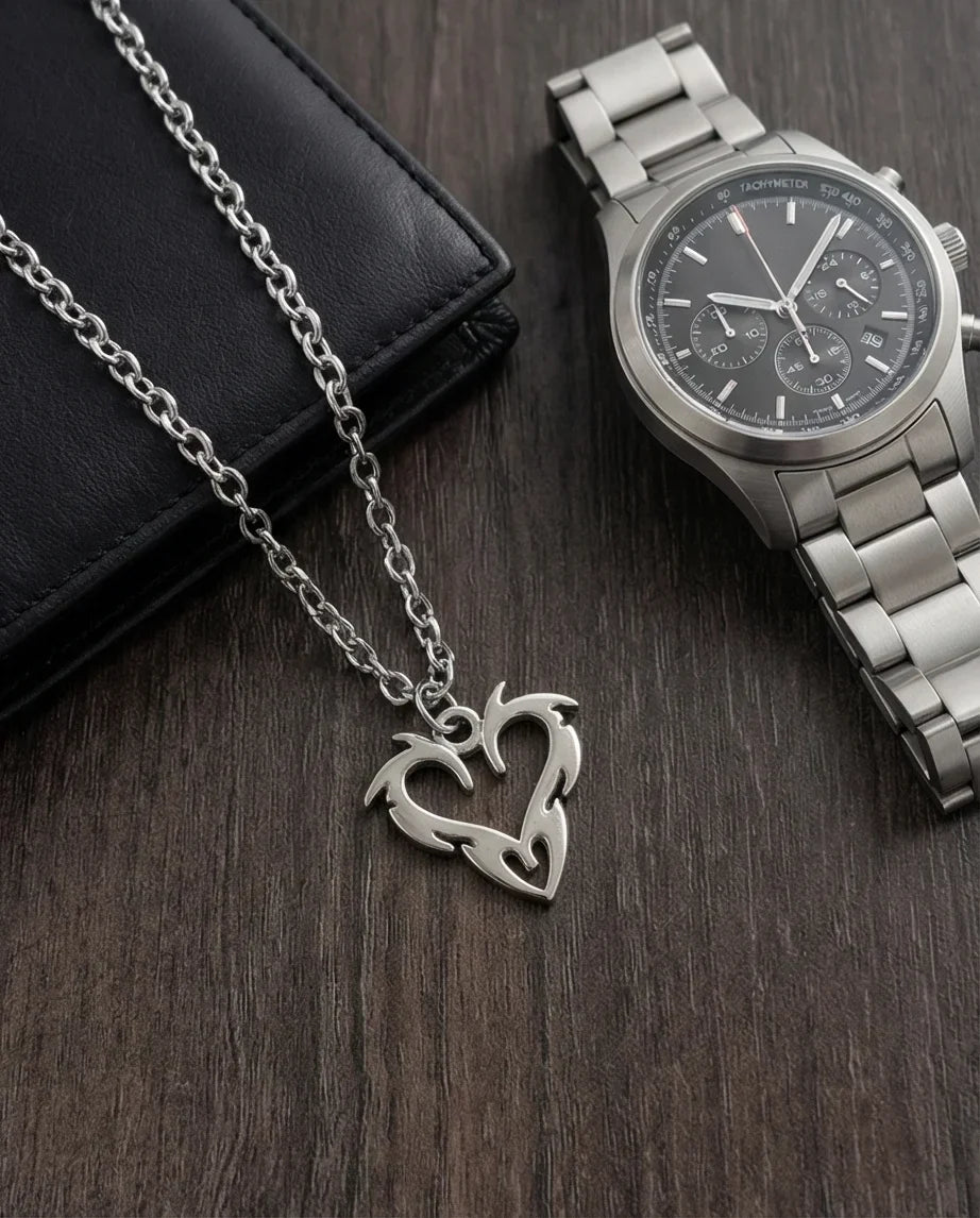 The Cyber-Tribal Heart: Liquid Silver Pendant